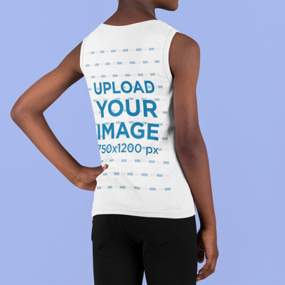 Back-View Mockup of a Boy Wearing a Tank Top at a Studio