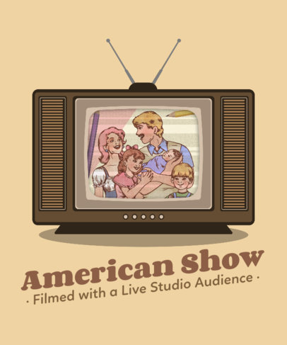 T-Shirt Design Template Featuring an Old-School TV Show Illustration