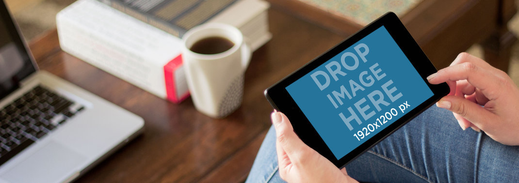 Mockup of a Black Nexus 7 Held by A Woman