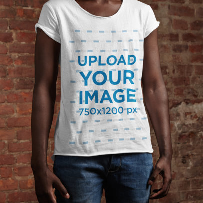 T-Shirt Mockup of a Man Standing Against a Brick Wall M2563-r-el2