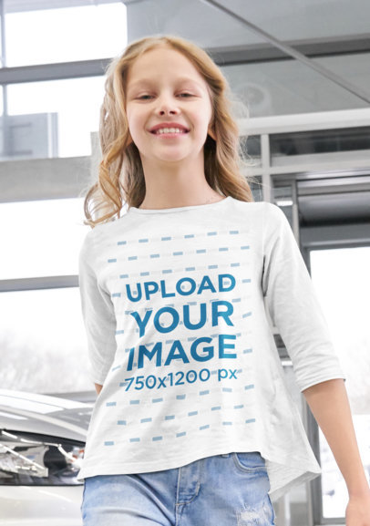 Three-Quarter Sleeve Tee Mockup Featuring a Happy Girl m2473-r-el2