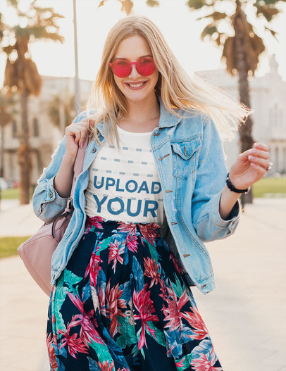 T-Shirt Mockup of a Happy Woman With Pink Sunglasses m2547-r-el2