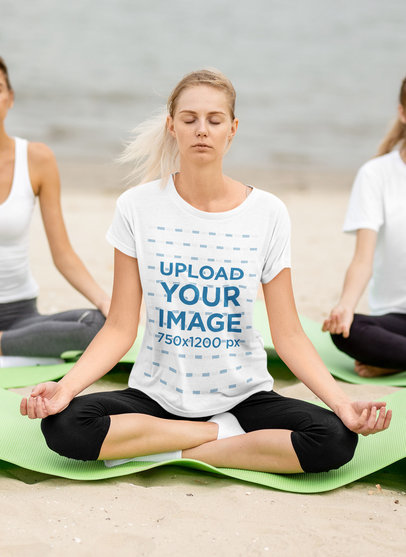 T-Shirt Mockup of a Woman Doing Yoga with Her Friends