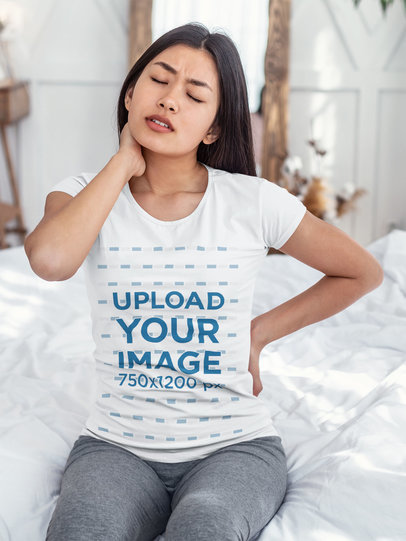 T-Shirt Mockup of a Woman Waking Up with Back Pain 40440-r-el2