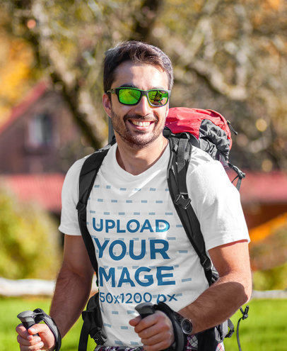 T-Shirt Mockup of a Happy Man Ready For a Hike 