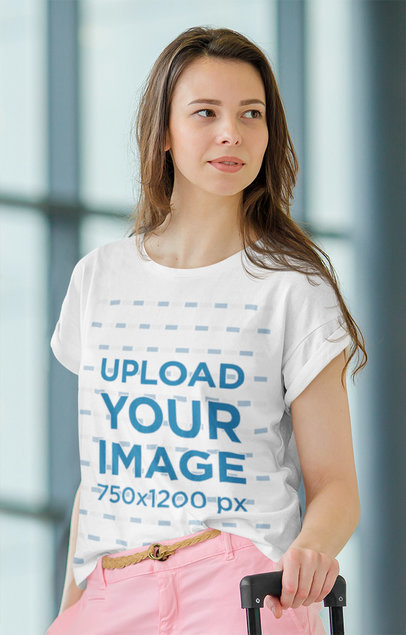 T-Shirt Mockup Featuring a Young Woman Traveling