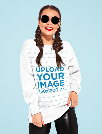 Sweatshirt Mockup of a Happy Woman With Sunglasses Posing Against a Plain Backdrop m1527-r-el2
