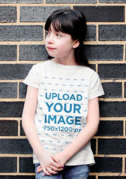 Basic T-Shirt Mockup of a Long-Haired Girl Against a Dark Brick Wall 40904-r-el2