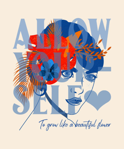 Illustrated T-Shirt Design Template Featuring a Portrait of a Woman with Flowers