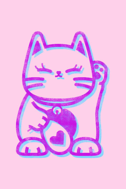 Risograph-Styled Art Print Generator Featuring a Cute Cat Clipart 3458g