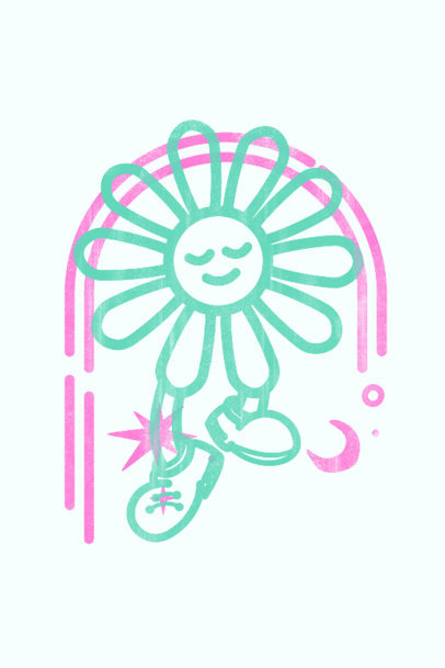 Art Print Maker With a Cartoonish Flower Illustration 