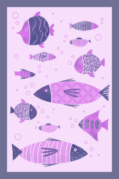 Art Print Design Template Featuring Fish Graphics 