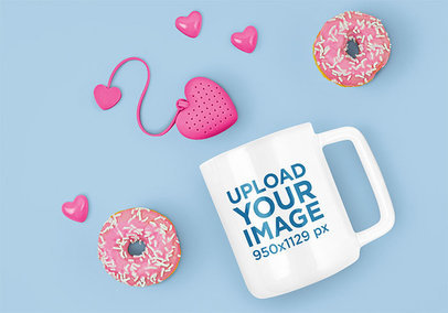 11 oz Coffee Mug Mockup Featuring a Pair of Donuts