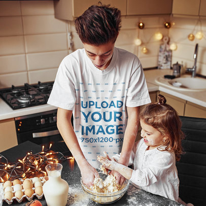 T-Shirt Mockup of a Teen Baking with His Little Sister at Home m2147-r-el2