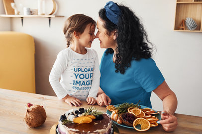 Long Sleeve Tee Mockup of a Happy Girl and Her Mother Sitting at the Table m2251-r-el2