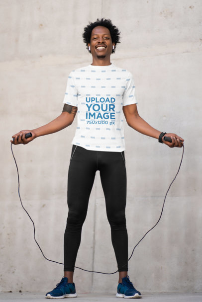 Sublimated T-Shirt Mockup of a Man Jumping Rope