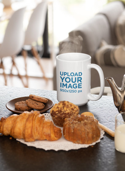 15 oz Coffee Mug Mockup Featuring Some Pastries 