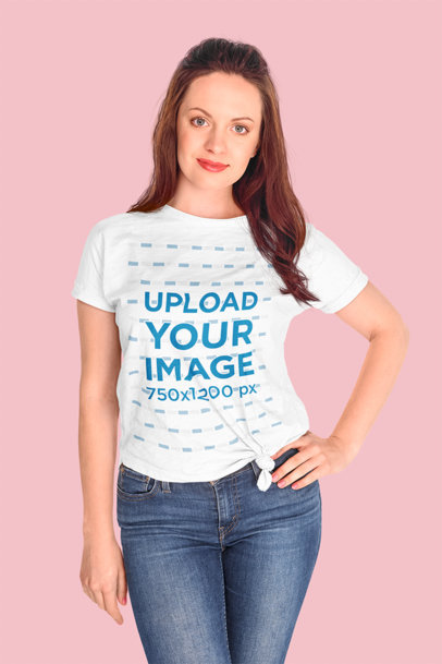 Mockup of a Woman Wearing a Knotted T-Shirt in a Studio m2522-r-el2