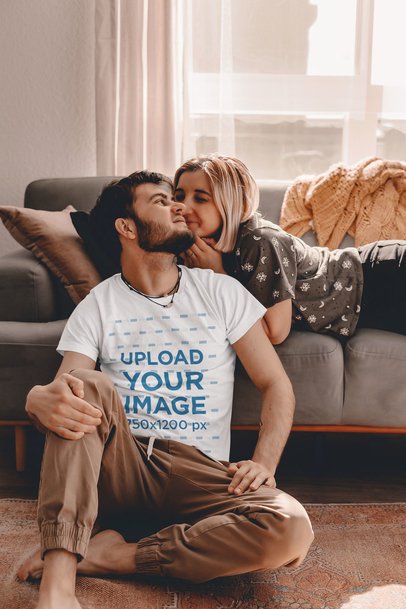 Tee Mockup of a Bearded Man and His Girlfriend at Their Living Room 45094-r-el2