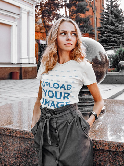 Mockup of a Fashionable Blonde Woman Posing with a T-Shirt m1602-r-el2