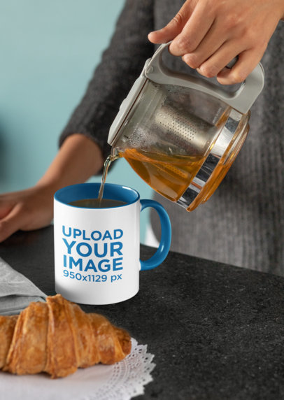 Mockup of a Woman Pouring Coffee into an 11 oz Mug