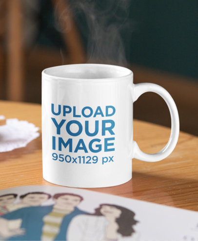  Mockup of a Customizable Coffee Mug Placed On a Wooden Table 