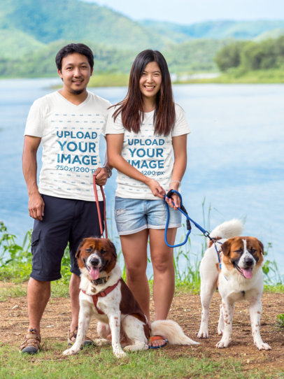 T-Shirt Mockup Featuring a Couple Taking Their Dogs for an Outdoor Walk M2755-r-el2