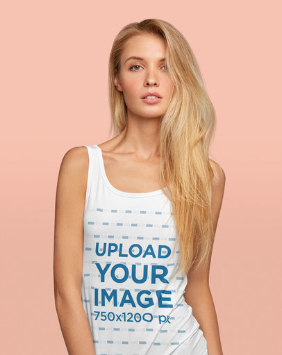 Tank Top Mockup of a Long-Haired Woman Posing in a Studio