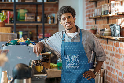 Apron Mockup Featuring a Young Barista