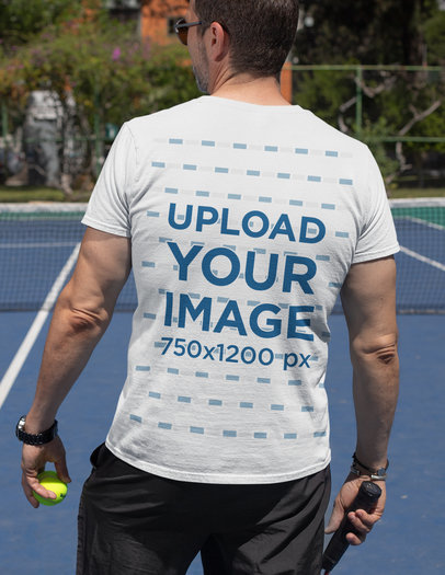 Back View T-Shirt Mockup Featuring a Man at a Tennis Court 33106a