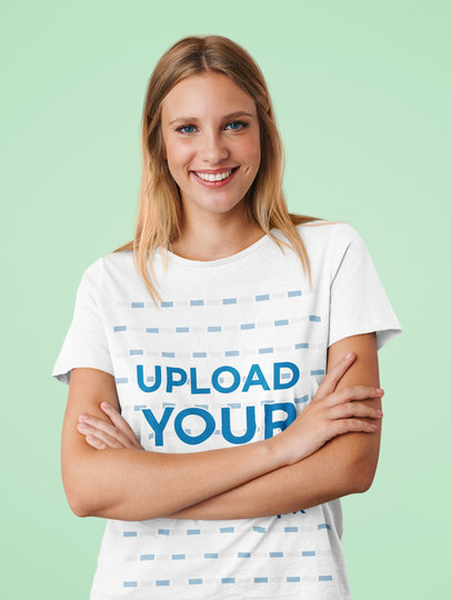 Mockup of a Happy Blonde Woman Wearing a Unisex Tee