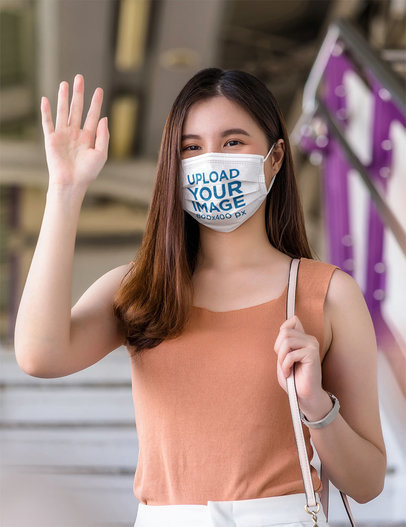 Face Mask Mockup of a Woman Waving m1818-r-el2