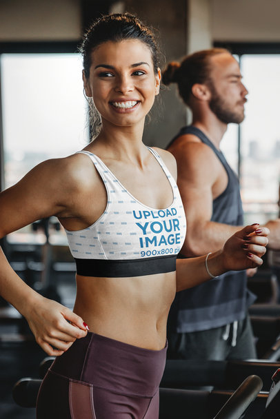 Sports Bra Mockup Featuring a Woman Jogging on a Treadmill m2839-r-el2