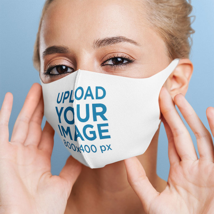 Studio Mockup of a Blonde Woman Wearing a Face Mask