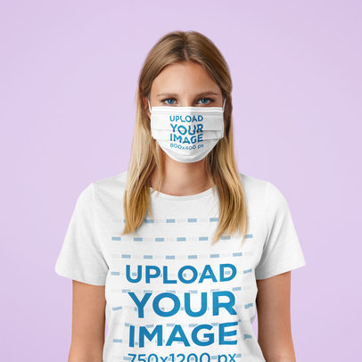 Face Mask and Tee Mockup Featuring a Woman Standing at a Studio