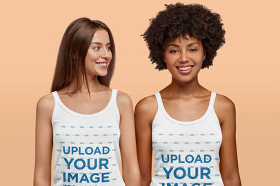 Camisole Tank Top Mockup Featuring a Couple in a Studio
