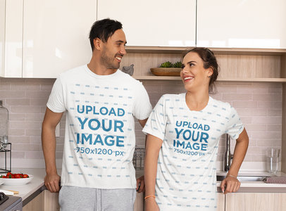 T-Shirt and Night Dress Mockup of a Couple in Pajamas at Home