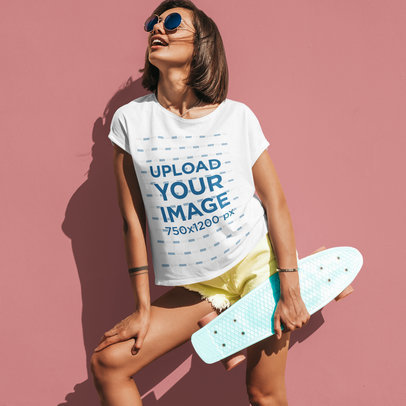 Mockup of a Cool Young Skater Woman Wearing a T-Shirt
