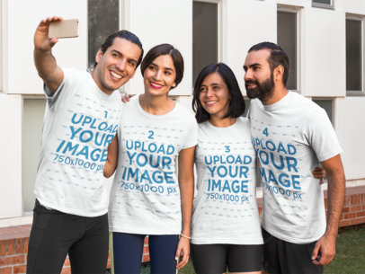 Four Friends Wearing Different T-Shirts Template While Taking a Selfie a15682