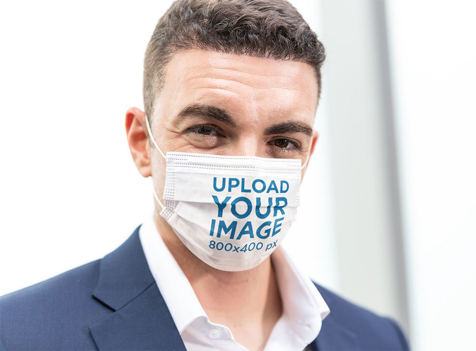 Face Mask Mockup Featuring a Confident Businessman