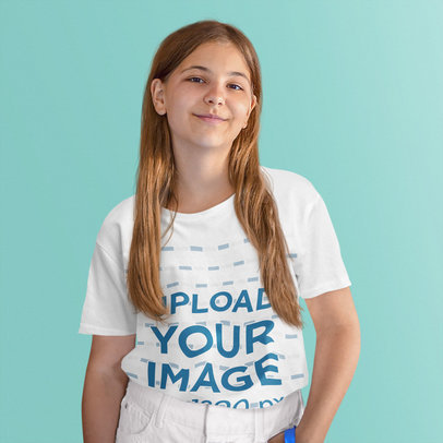 T-Shirt Mockup of a Long-Haired Girl with a Sassy Expression