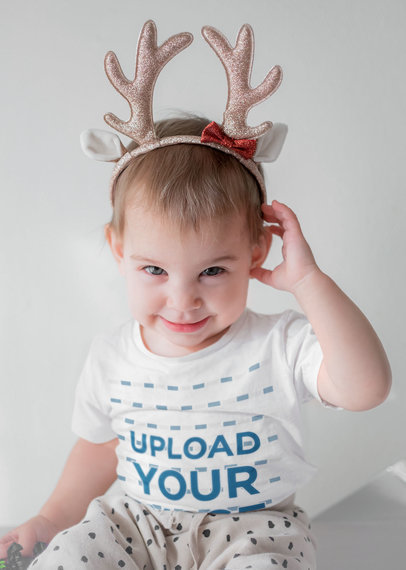 T-Shirt Mockup of a Little Kid Wearing Reindeer Antlers m1762-r-el2