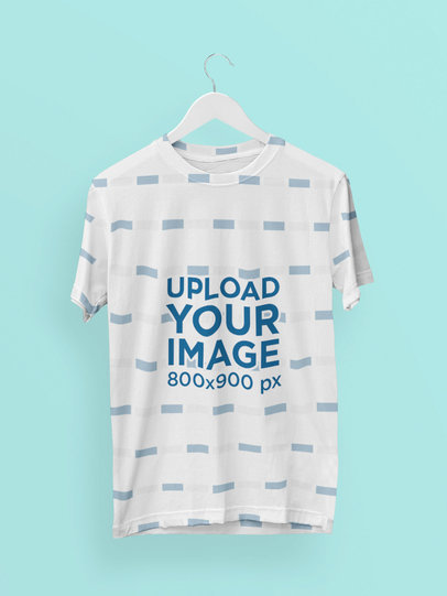 Mockup of a Sublimated Tee Hanging in a Customizable Setting