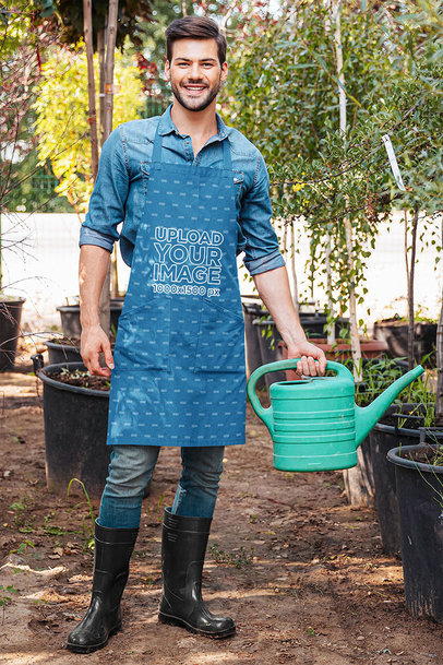 Apron Mockup Featuring a Happy Gardener