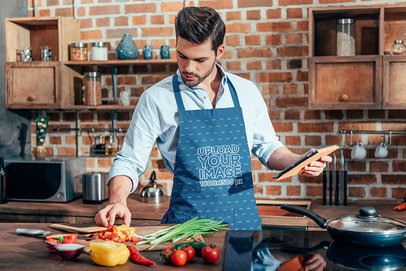 Mockup of a Young Cook Wearing a Sublimated Apron