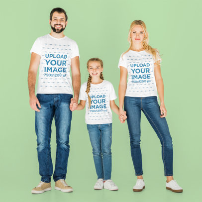 T-Shirt Mockup of a Girl Holding Her Mom's and Dad's Hands