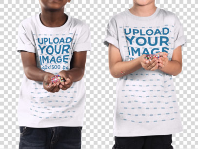 Transparent Mockup of Two Kids Wearing Different T-Shirts With Their Faces Cropped