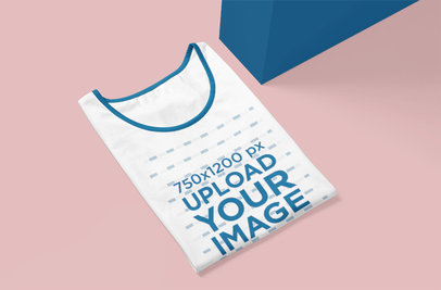Mockup of a Ringer Tank Top Folded on a Solid Surface