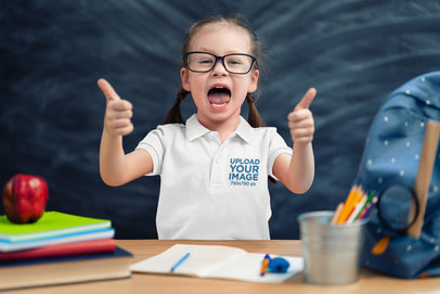 Polo Shirt Mockup of a Happy Little Girl with Thumbs Up m2477-r-el2