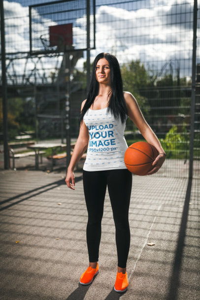 Tank Top Mockup of an Athletic Woman in a Basketball Court